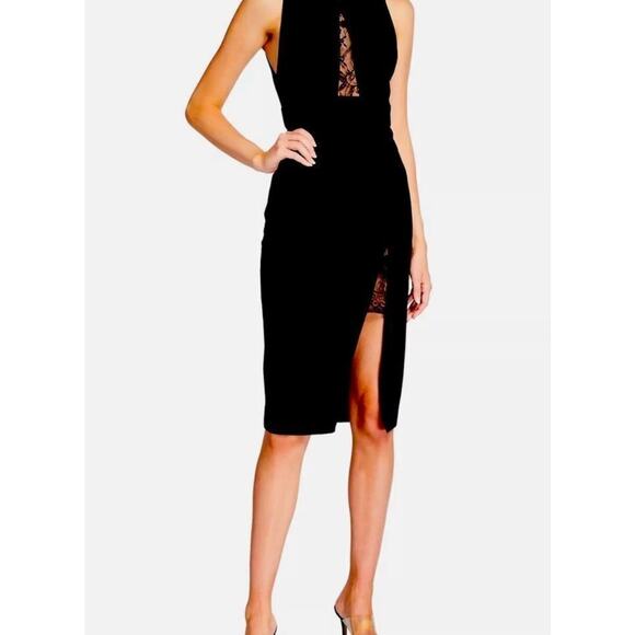 Jay Godfrey Sz 12 Black Sleeveless Phoenix‎ Open Front Lace Midi Slit Dress NWT - Picture 1 of 9